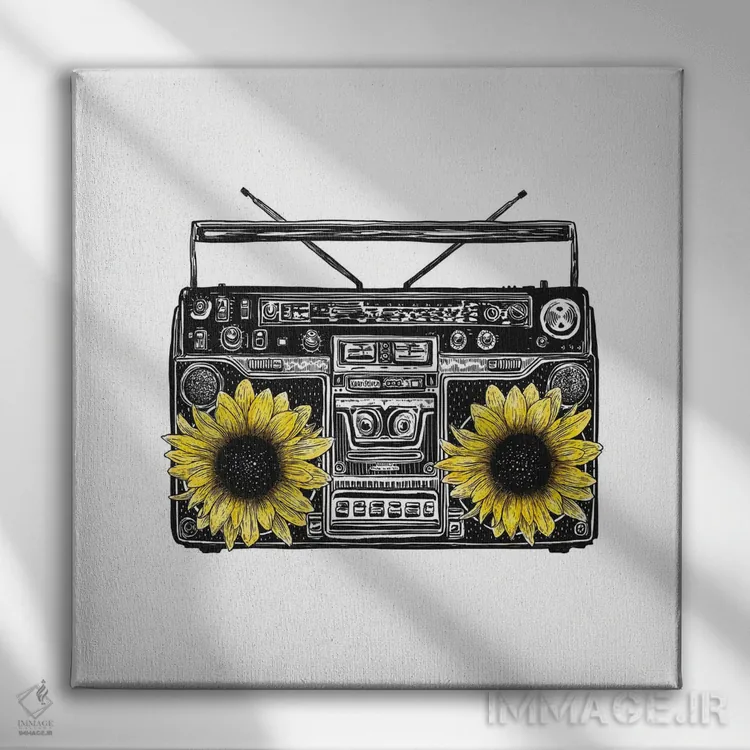 تابلو دکوراتیو استریوی آفتابگردانی اثر کاری سلون - نمای روبهرو روی دیوار