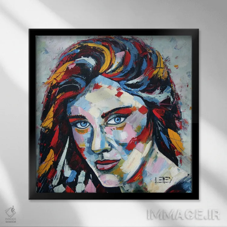 تابلو دکوراتیو پرتره با کاردک نقاشی اثر لیزا الی - نمای قابدار مشکی