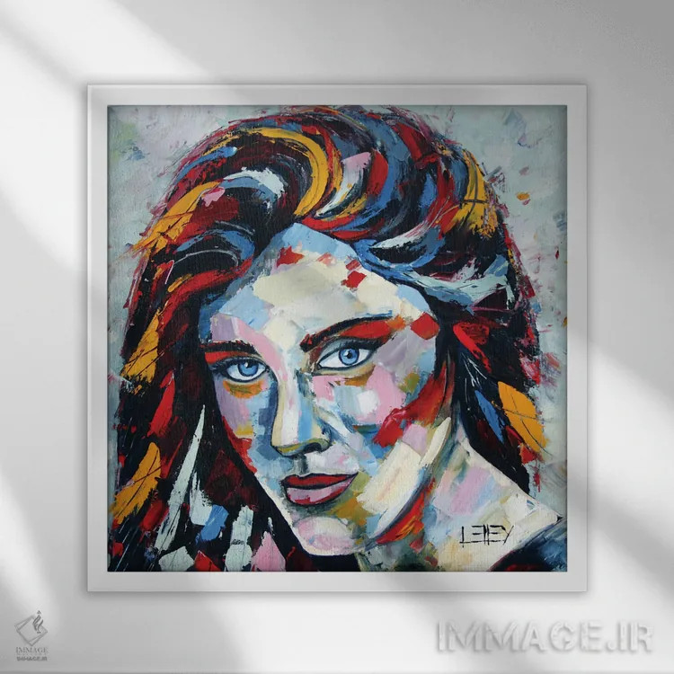 تابلو دکوراتیو پرتره با کاردک نقاشی اثر لیزا الی - نمای قابدار سفید