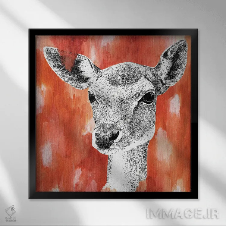 تابلو دکوراتیو گوزن خیال انگیز اثر کلسی امبلو - نمای قابدار مشکی