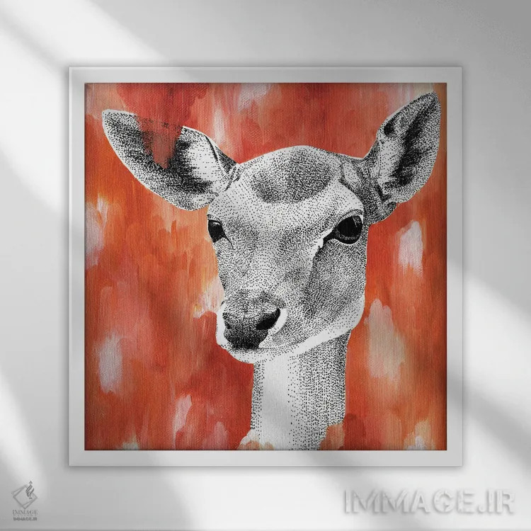 تابلو دکوراتیو گوزن خیال انگیز اثر کلسی امبلو - نمای قابدار سفید