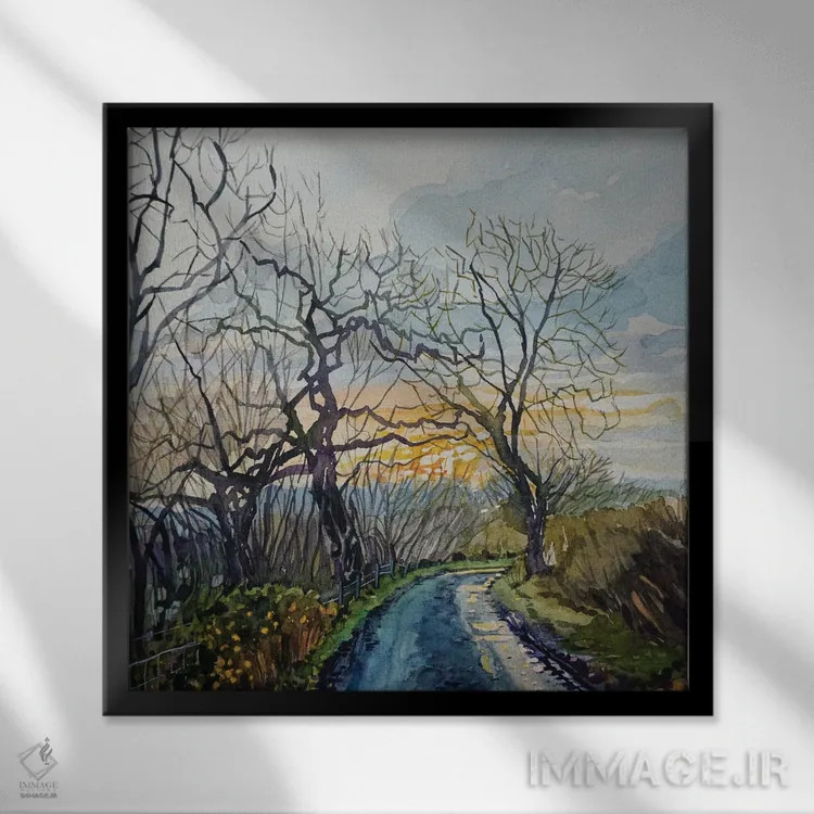 تابلو دکوراتیو کوچه زمستانی اثر لویزا میلیسنت - نمای قابدار مشکی