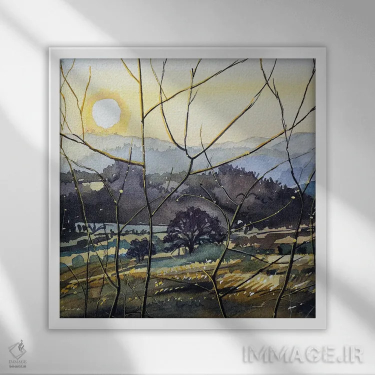تابلو دکوراتیو غروب مزرعه کینگ ژیلت اثر لویزا میلیسنت - نمای قابدار سفید