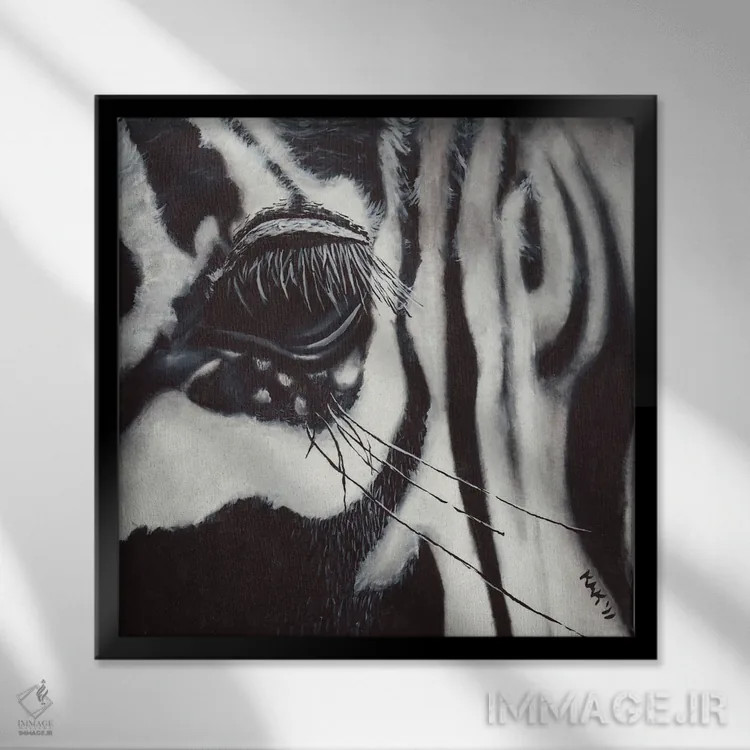 تابلو دکوراتیو چشم گورخر اثر هنر و طراحی KAK - نمای قابدار مشکی