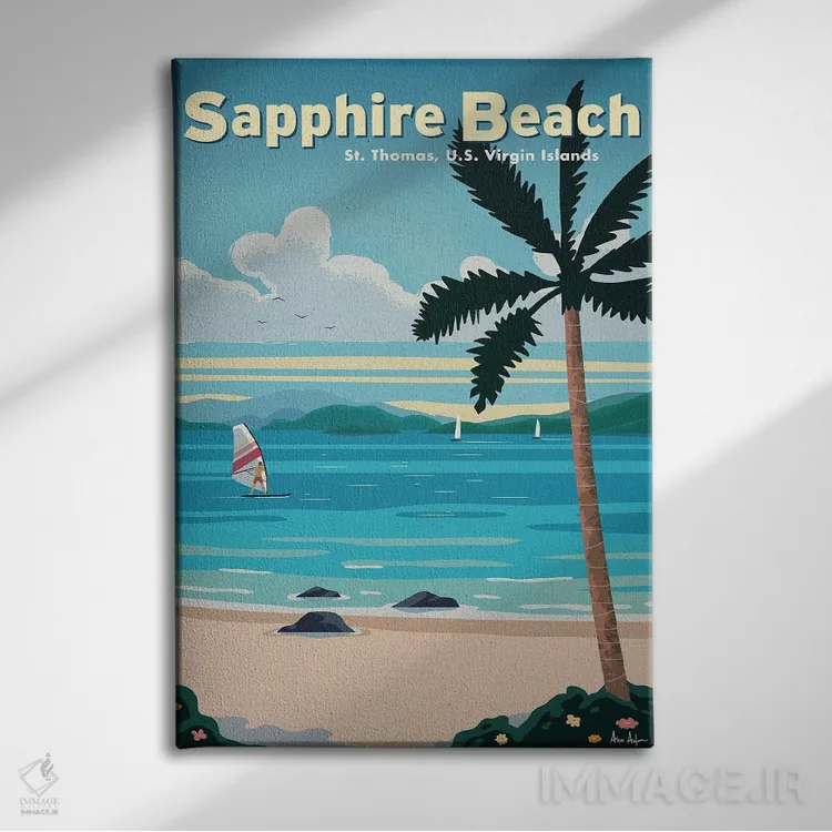 تابلو دکوراتیو ساحل سفایر اثر ایدیااستورم استودیوز - نمای روبهرو روی دیوار