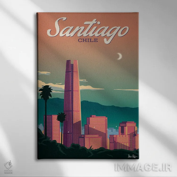 تابلو دکوراتیو پوستر سانتیاگو اثر ایدیااستورم استودیوز - نمای روبهرو روی دیوار