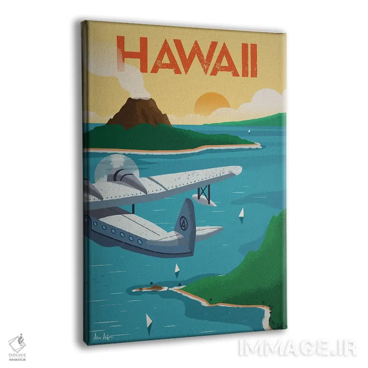 تابلو دکوراتیو پوستر هاوایی اثر ایدیااستورم استودیوز - نمای پرسپکتیو محصول