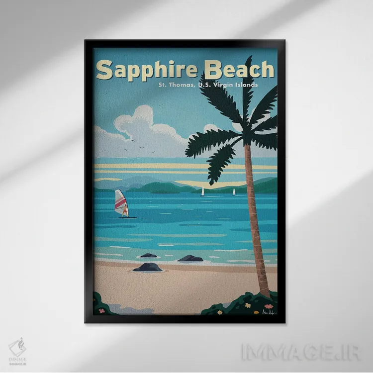 تابلو دکوراتیو ساحل سفایر اثر ایدیااستورم استودیوز - نمای قابدار مشکی