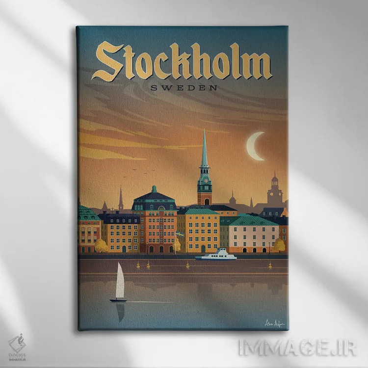 تابلو دکوراتیو استکهلم اثر ایدیااستورم استودیوز - نمای روبهرو روی دیوار