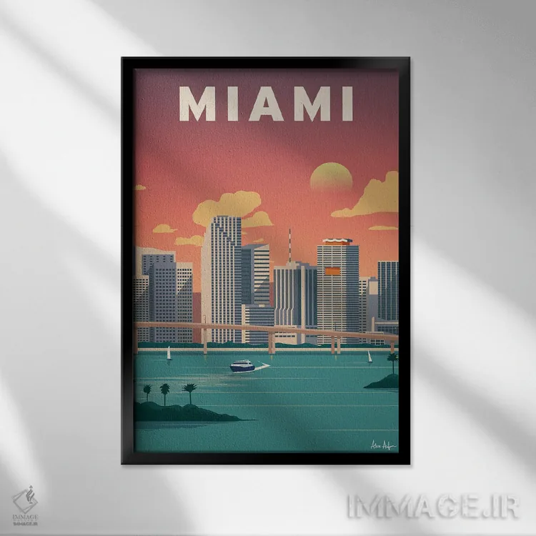 تابلو دکوراتیو مرکز شهر میامی اثر ایدیااستورم استودیوز - نمای قابدار مشکی