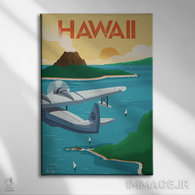 تابلو دکوراتیو پوستر هاوایی اثر ایدیااستورم استودیوز - نمای روبهرو روی دیوار