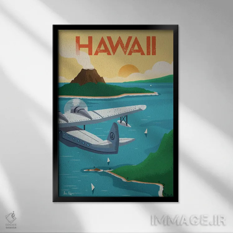تابلو دکوراتیو پوستر هاوایی اثر ایدیااستورم استودیوز - نمای قابدار مشکی