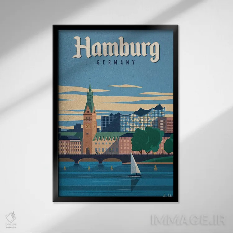 تابلو دکوراتیو هامبورگ اثر ایدیااستورم استودیوز - نمای قابدار مشکی