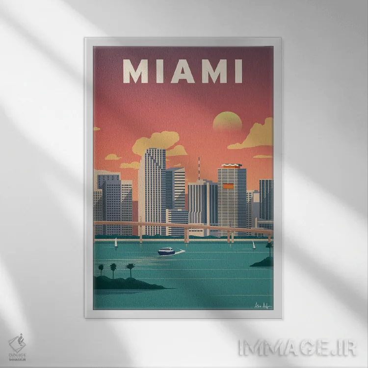 تابلو دکوراتیو مرکز شهر میامی اثر ایدیااستورم استودیوز - نمای قابدار سفید