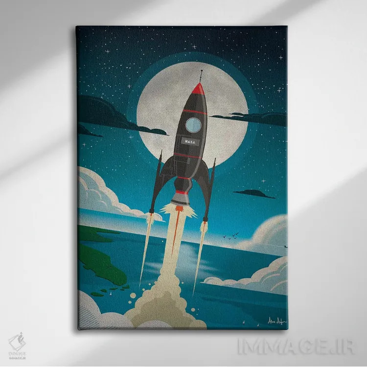تابلو دکوراتیو سفر به ماه اثر ایدیااستورم استودیوز - نمای روبهرو روی دیوار