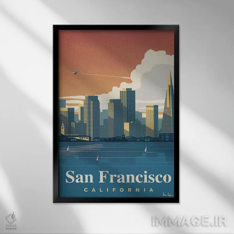تابلو دکوراتیو نمای آسمان نمای سان فرانسیسکو اثر ایدیااستورم استودیوز - نمای قابدار مشکی
