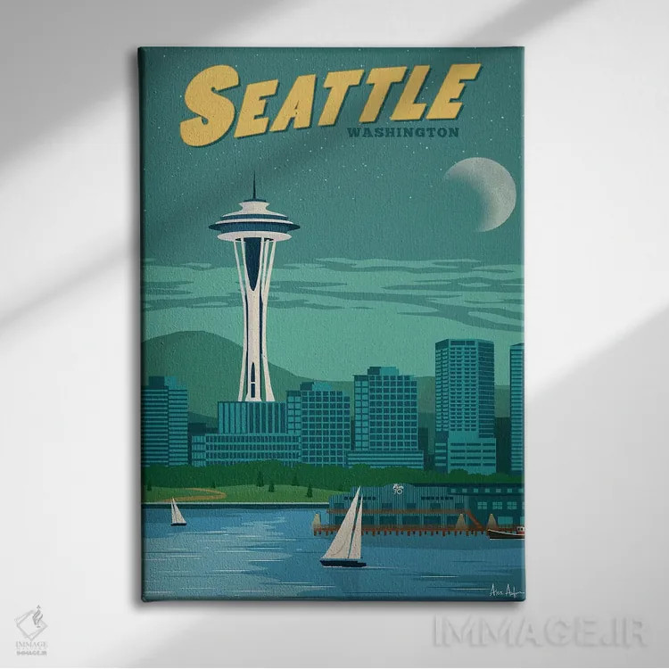 تابلو دکوراتیو سیاتل اثر ایدیااستورم استودیوز - نمای روبهرو روی دیوار