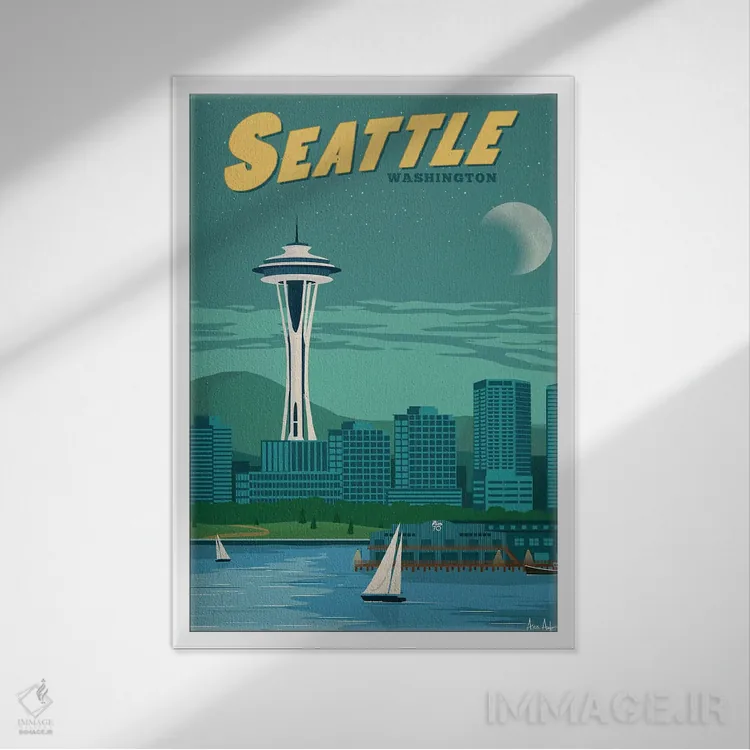 تابلو دکوراتیو سیاتل اثر ایدیااستورم استودیوز - نمای قابدار سفید