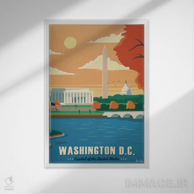 تابلو دکوراتیو واشینگتن دی سی اثر ایدیااستورم استودیوز - نمای قابدار سفید