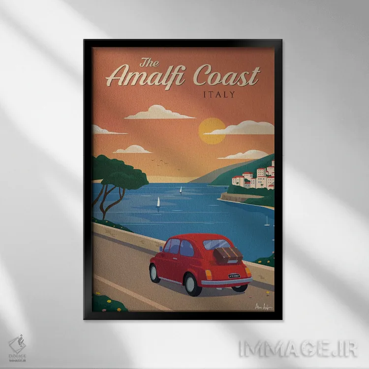 تابلو دکوراتیو ساحل آمالفی اثر ایدیااستورم استودیوز - نمای قابدار مشکی