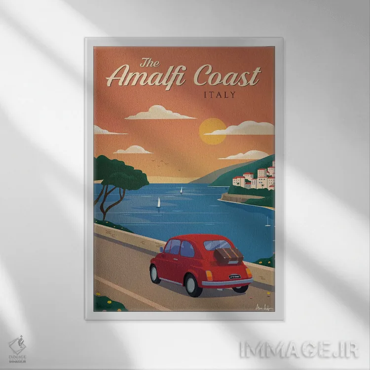 تابلو دکوراتیو ساحل آمالفی اثر ایدیااستورم استودیوز - نمای قابدار سفید