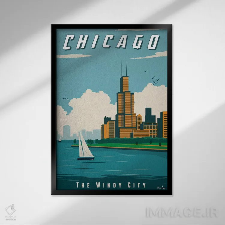 تابلو دکوراتیو شیکاگو اثر ایدیااستورم استودیوز - نمای قابدار مشکی