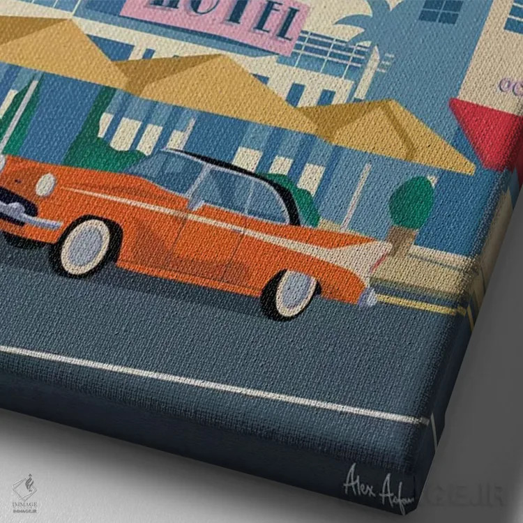 تابلو دکوراتیو هتل کالونی اثر ایدیااستورم استودیوز - نمای نزدیک بافت بوم