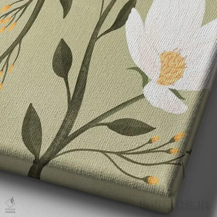 تابلو مدرن گل های سبز اثر ایتس فانی هو - نمای نزدیک بافت بوم