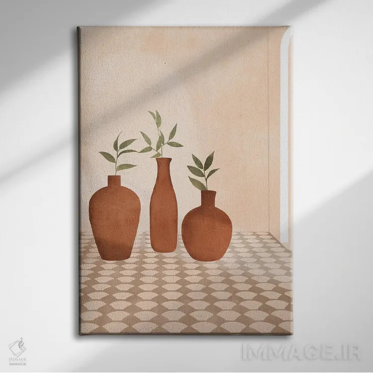 تابلو مینیمال گلدان های مدیترانه ای اثر ایتس فانی هو - نمای روبهرو روی دیوار