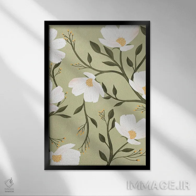 تابلو مدرن گل های سبز اثر ایتس فانی هو - نمای قابدار مشکی