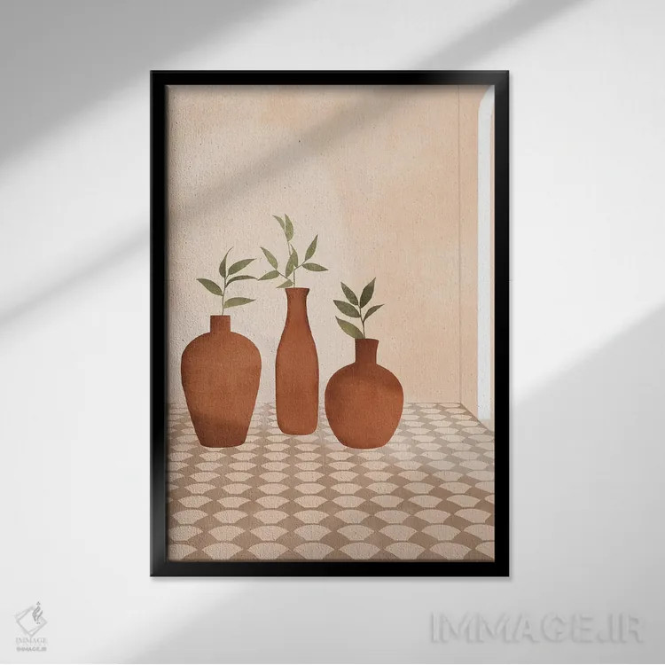 تابلو مینیمال گلدان های مدیترانه ای اثر ایتس فانی هو - نمای قابدار مشکی