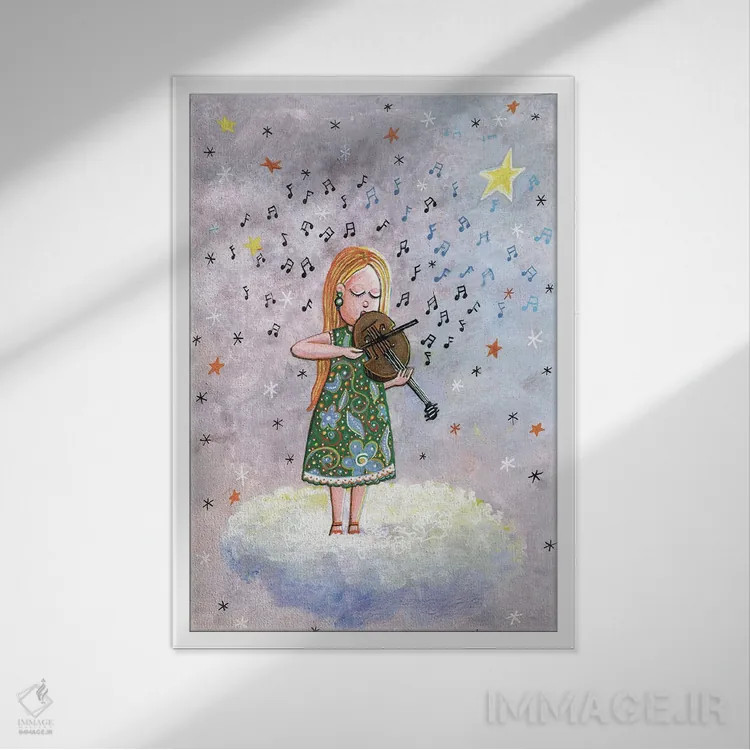 تابلو دکوراتیو دختر نوازنده ویولا اثر ایرنه گولاندریس - نمای قابدار سفید