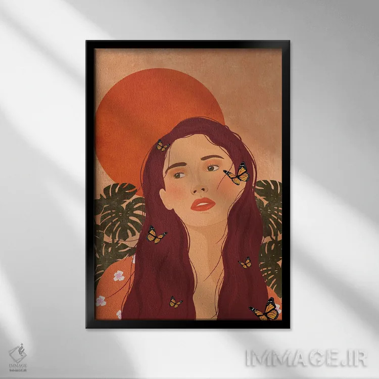 تابلو مدرن دختر پروانه ای اثر ایتس فانی هو - نمای قابدار مشکی