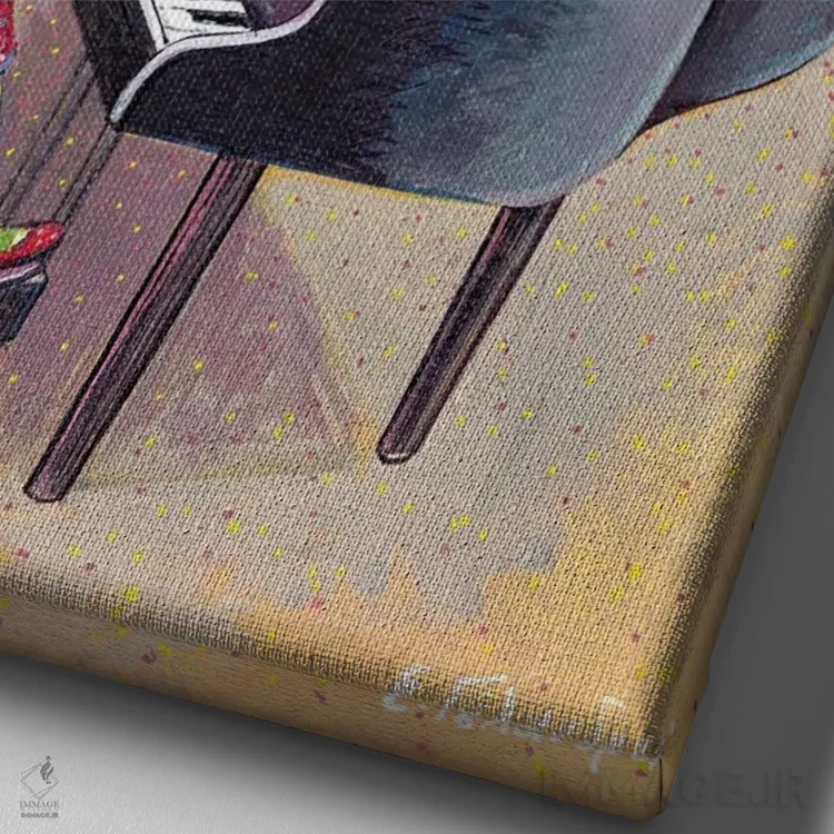 تابلو دکوراتیو دختر نوازنده پیانو اثر ایرنه گولاندریس - نمای نزدیک بافت بوم