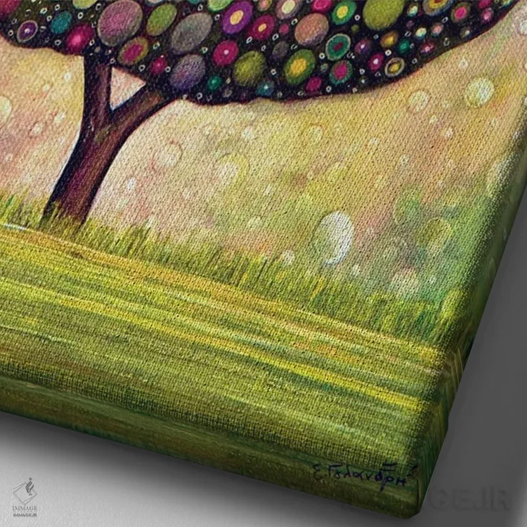تابلو دکوراتیو درخت حبابی اثر ایرنه گولاندریس - نمای نزدیک بافت بوم