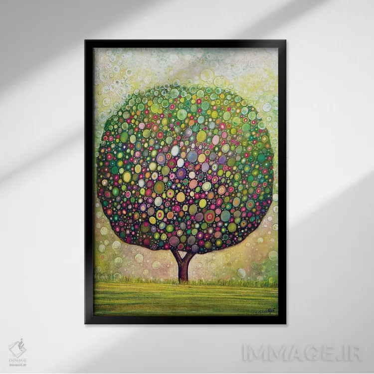 تابلو دکوراتیو درخت حبابی اثر ایرنه گولاندریس - نمای قابدار مشکی