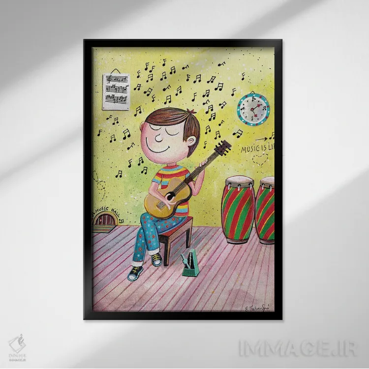 تابلو دکوراتیو گیتارنواز جوان اثر ایرنه گولاندریس - نمای قابدار مشکی