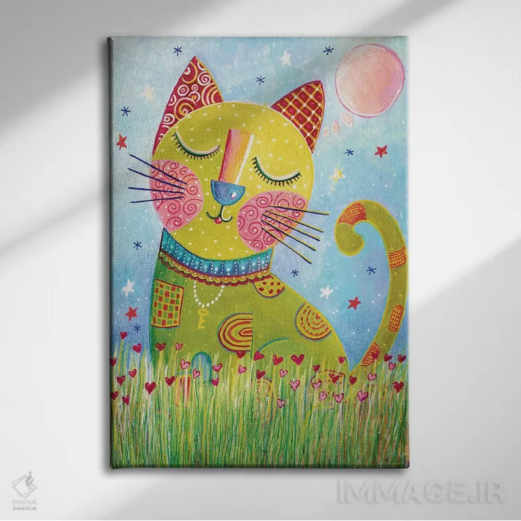 تابلو دکوراتیو گربه خیال پرداز اثر ایرنه گولاندریس - نمای روبهرو روی دیوار