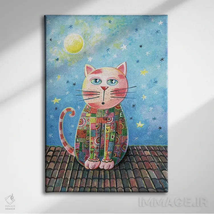 تابلو دکوراتیو گربه روی پشت بام اثر ایرنه گولاندریس - نمای روبهرو روی دیوار