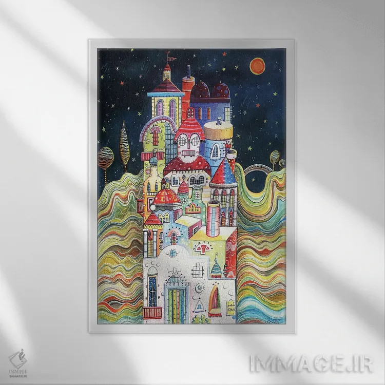 تابلو دکوراتیو شب شهر اثر ایرنه گولاندریس - نمای قابدار سفید