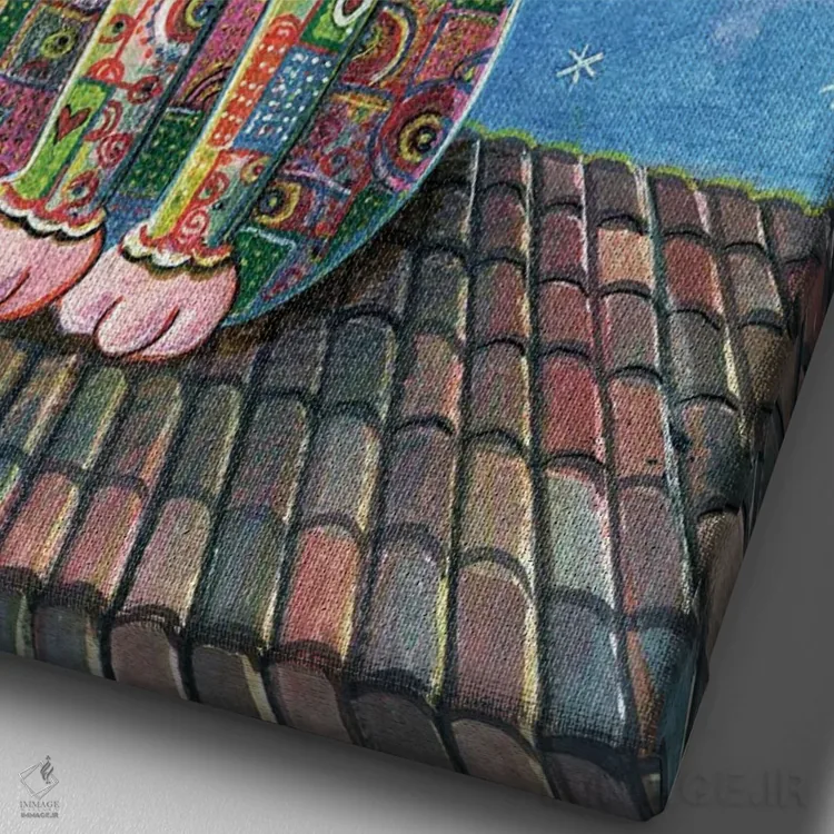 تابلو دکوراتیو گربه روی پشت بام اثر ایرنه گولاندریس - نمای نزدیک بافت بوم