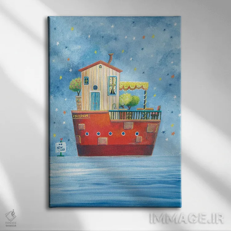تابلو دکوراتیو قایق-خانه اثر ایرنه گولاندریس - نمای روبهرو روی دیوار