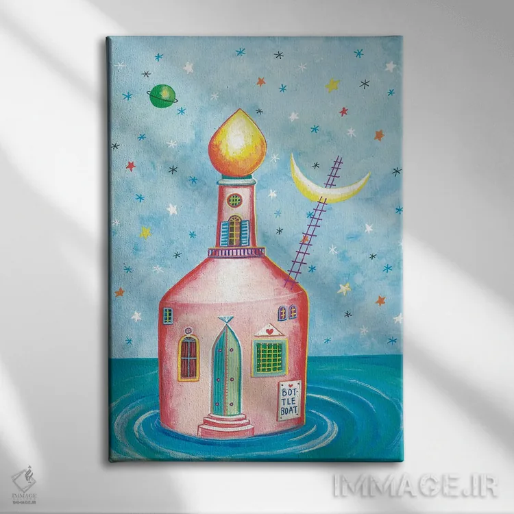 تابلو دکوراتیو خانه بطری اثر ایرنه گولاندریس - نمای روبهرو روی دیوار