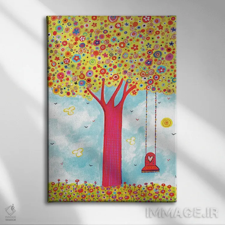 تابلو دکوراتیو درخت رنگارنگ با تاب اثر ایرنه گولاندریس - نمای روبهرو روی دیوار