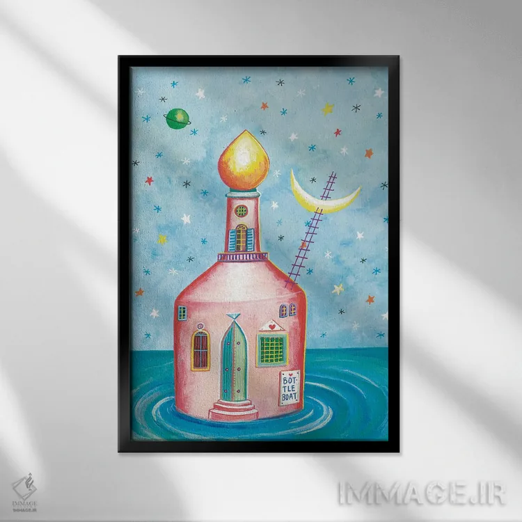 تابلو دکوراتیو خانه بطری اثر ایرنه گولاندریس - نمای قابدار مشکی