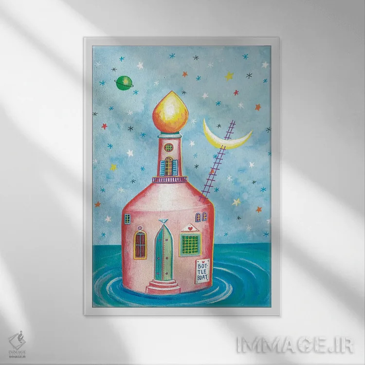 تابلو دکوراتیو خانه بطری اثر ایرنه گولاندریس - نمای قابدار سفید