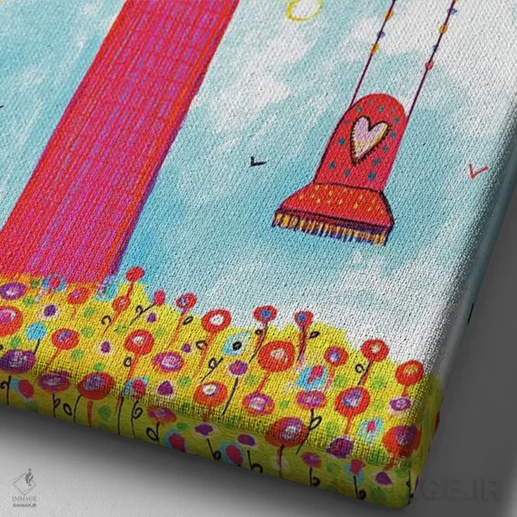 تابلو دکوراتیو درخت رنگارنگ با تاب اثر ایرنه گولاندریس - نمای نزدیک بافت بوم