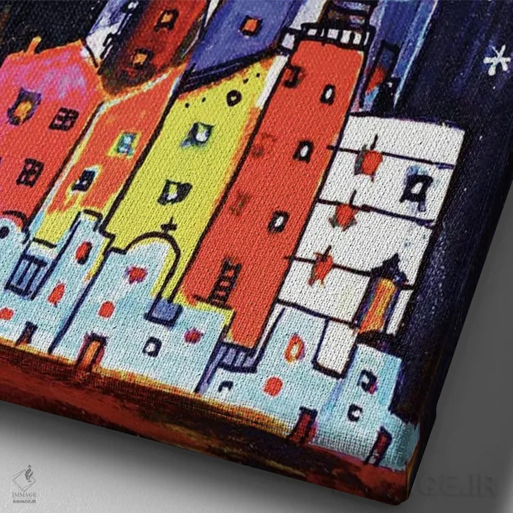 تابلو دکوراتیو شهر خفته اثر ایرنه گولاندریس - نمای نزدیک بافت بوم