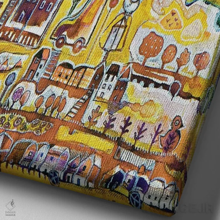 تابلو دکوراتیو شهر زرد اثر ایرنه گولاندریس - نمای نزدیک بافت بوم