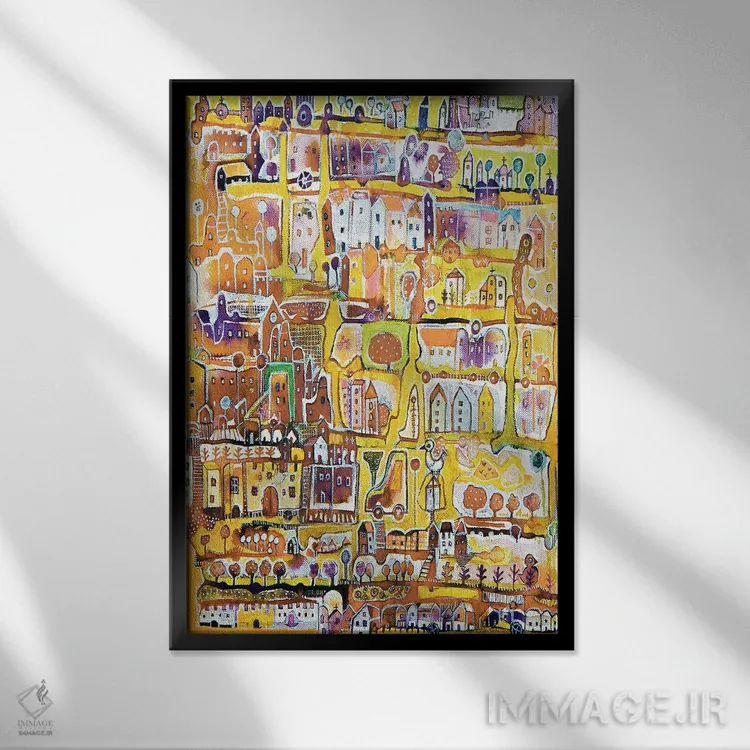 تابلو دکوراتیو شهر زرد اثر ایرنه گولاندریس - نمای قابدار مشکی